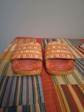 Adidas x Farm Rio Patterned Slide Sandals in Coral Pink/Orange Women's Size 5